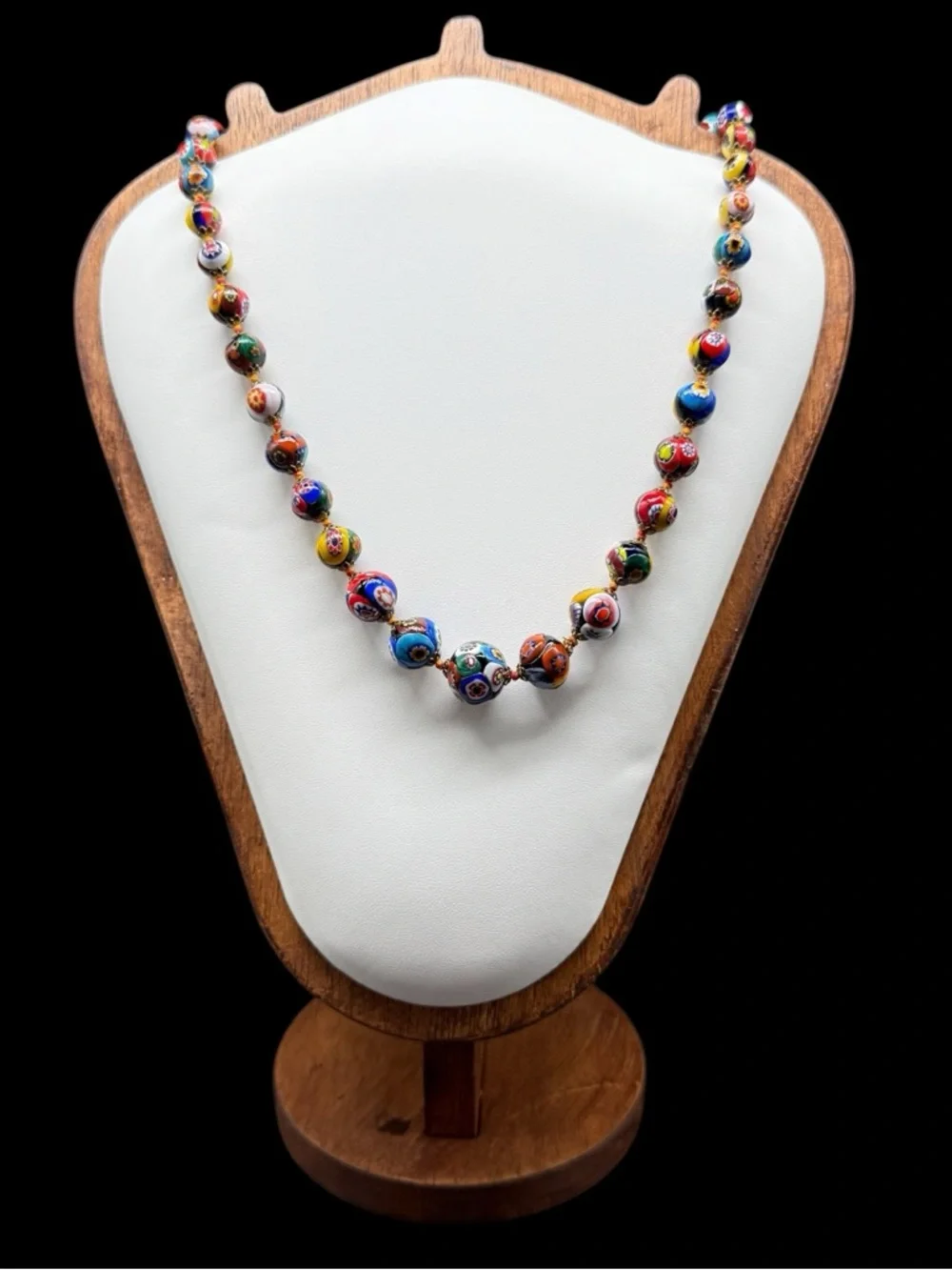 Vintage Venetian Murano Millefiori Glass Graduated Beaded Necklace Italian 20” - Picture 3 of 13